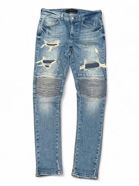 Y2K Zara Balmain Style Moto Biker Distressed Patched Skinny Jeans